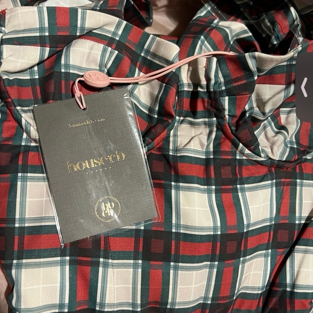 House of CB Plaid Long Sleeve Dress - Red, Green, White - Picture 3 of 6
